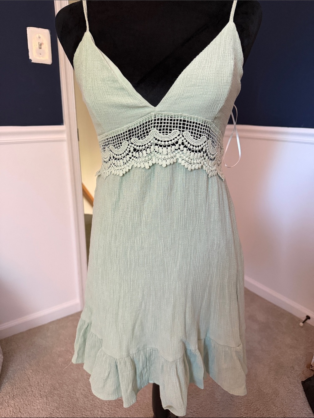 Crochet-Trim Lined Spaghetti Strap Dress